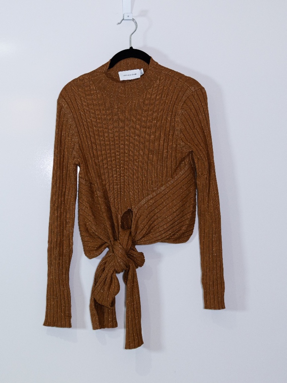 Significant Other Goldie Ribbed Stretch Knit Mock Neck Tie Twist Front Sweater 6